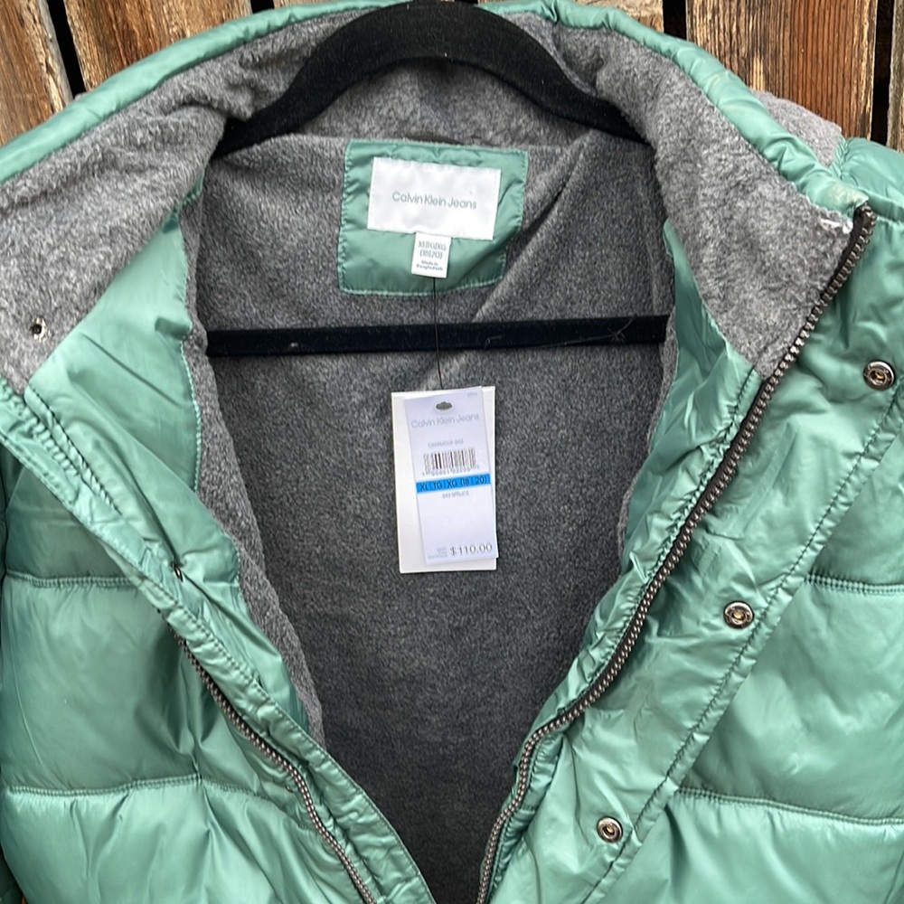 Calvin Klein Puffer Coat Jacket XL Spruce Green Hood Nwt New Ladies CK - Picture 2 of 8